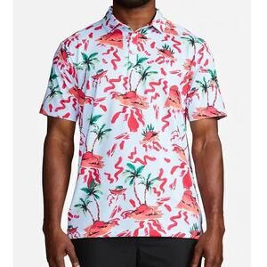 NWT Bad Birdie Men's Blue Red Rocks Performance Golf Polo Shirt Size Medium